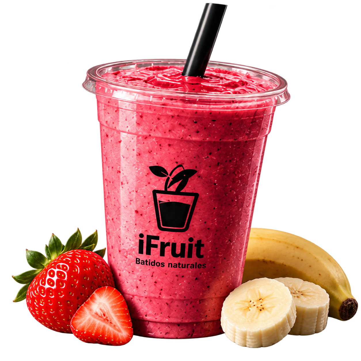 Batido iFruit con fresas, banano y rodajas de fruta